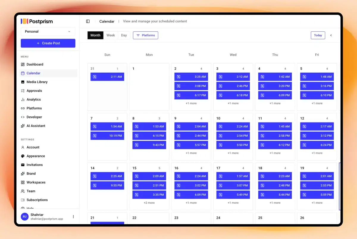 Postprism content calendar view